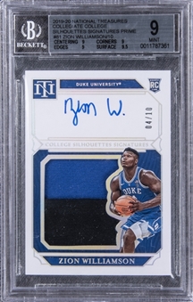 2019/20 "National Treasures" Collegiate College "Silhouettes Signatures Prime" #81 Zion Williamson Signed Rookie Patch Card (#04/10) - BGS MINT 9/BGS 10